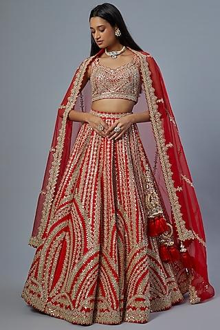 red raw silk gota patti embroidered lehenga set