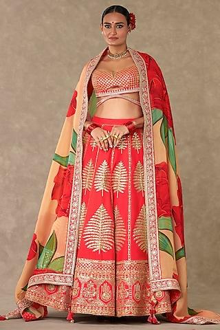 red raw silk lehenga set