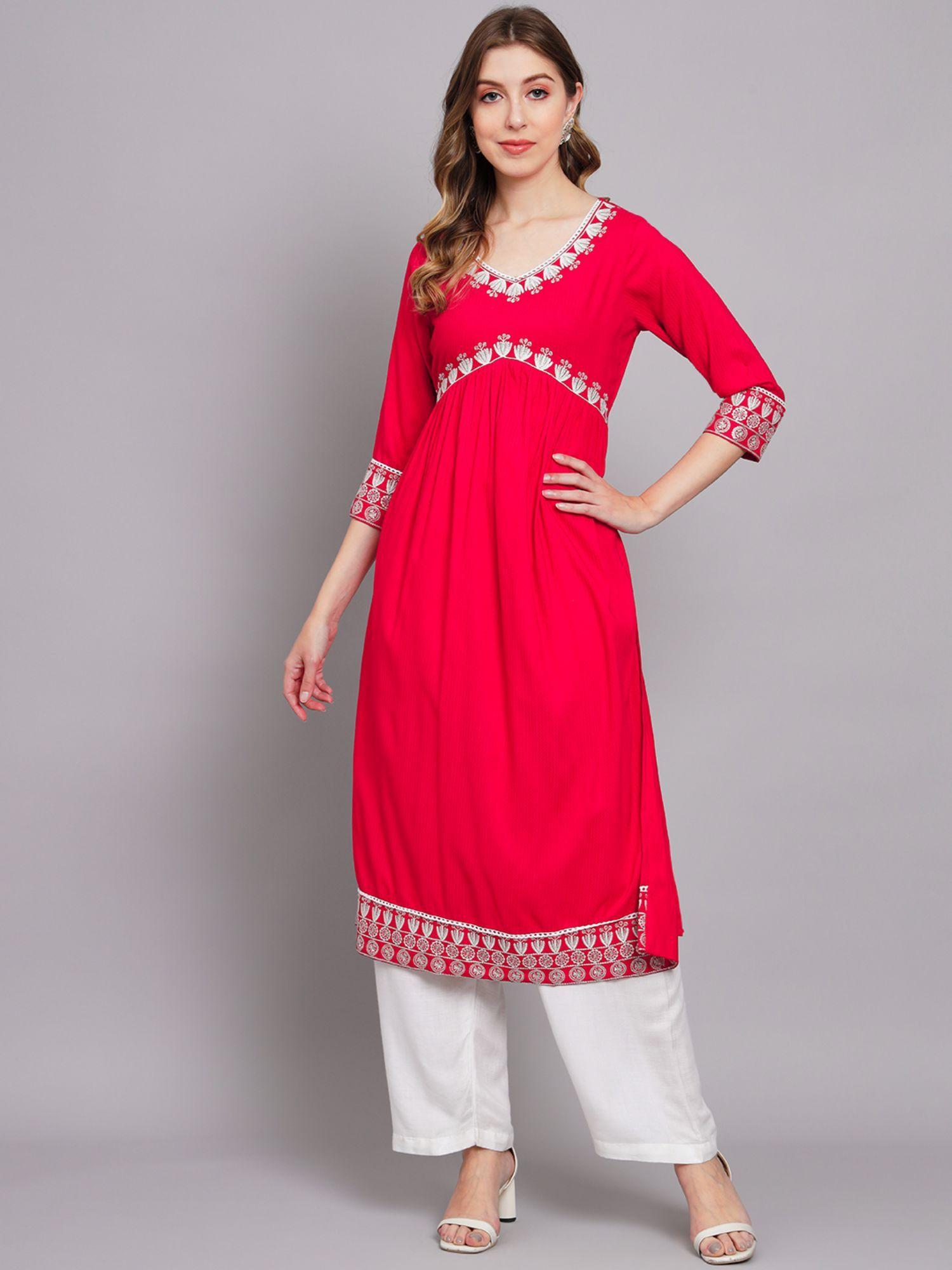 red rayon a-line kurta