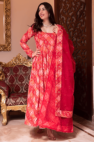 red rayon sequins embellished anarkali set