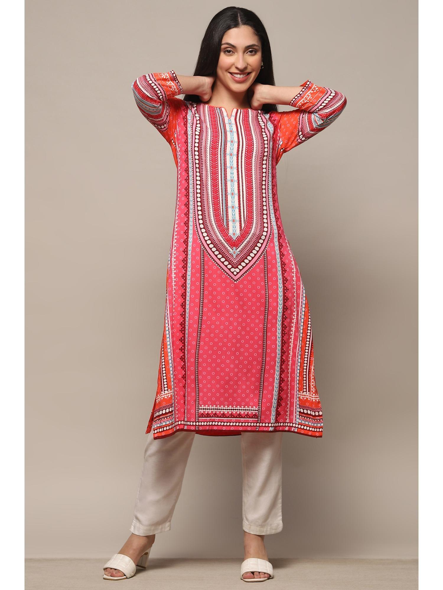 red rayon straight kurta