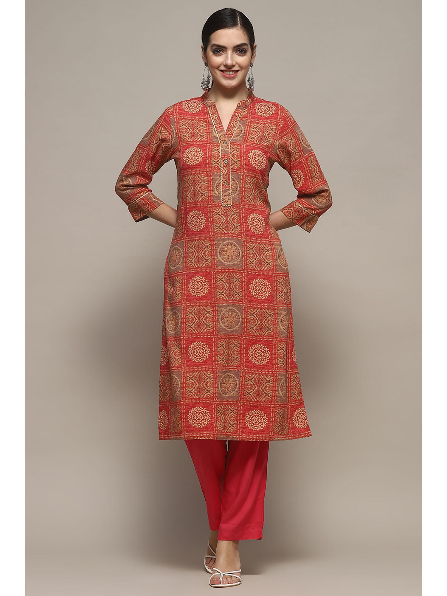 red rayon straight kurta