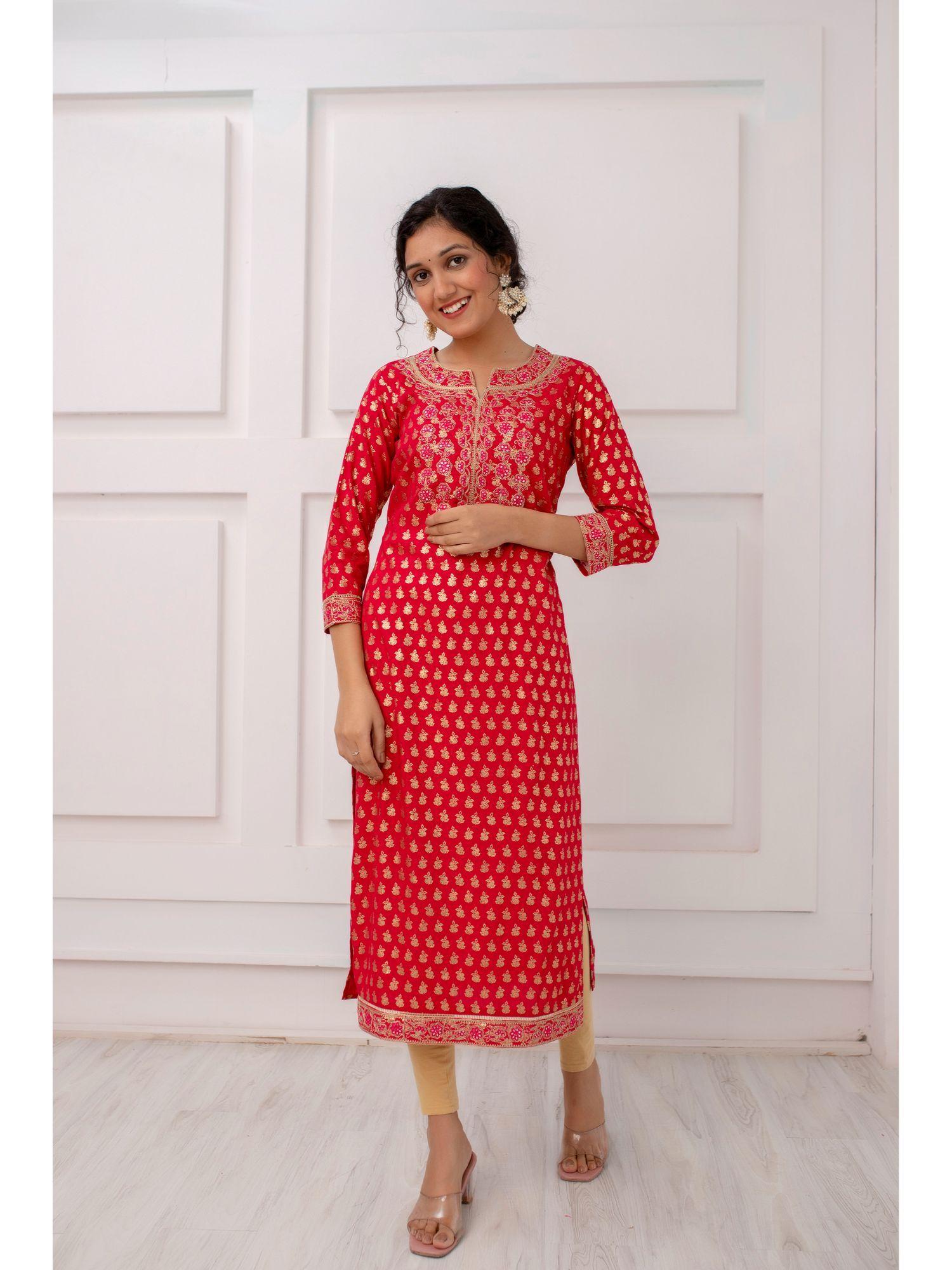 red rayon straight kurta