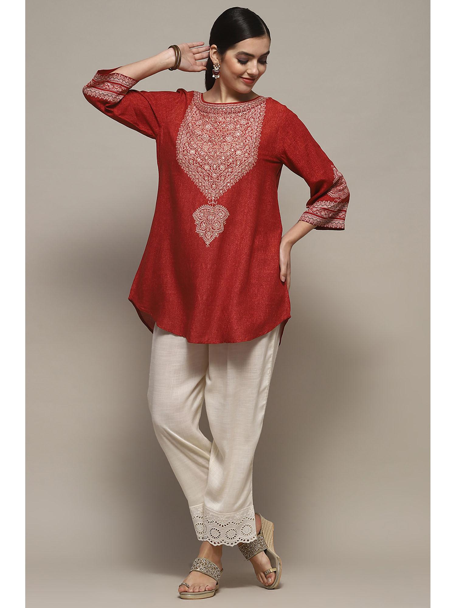 red rayon straight kurti