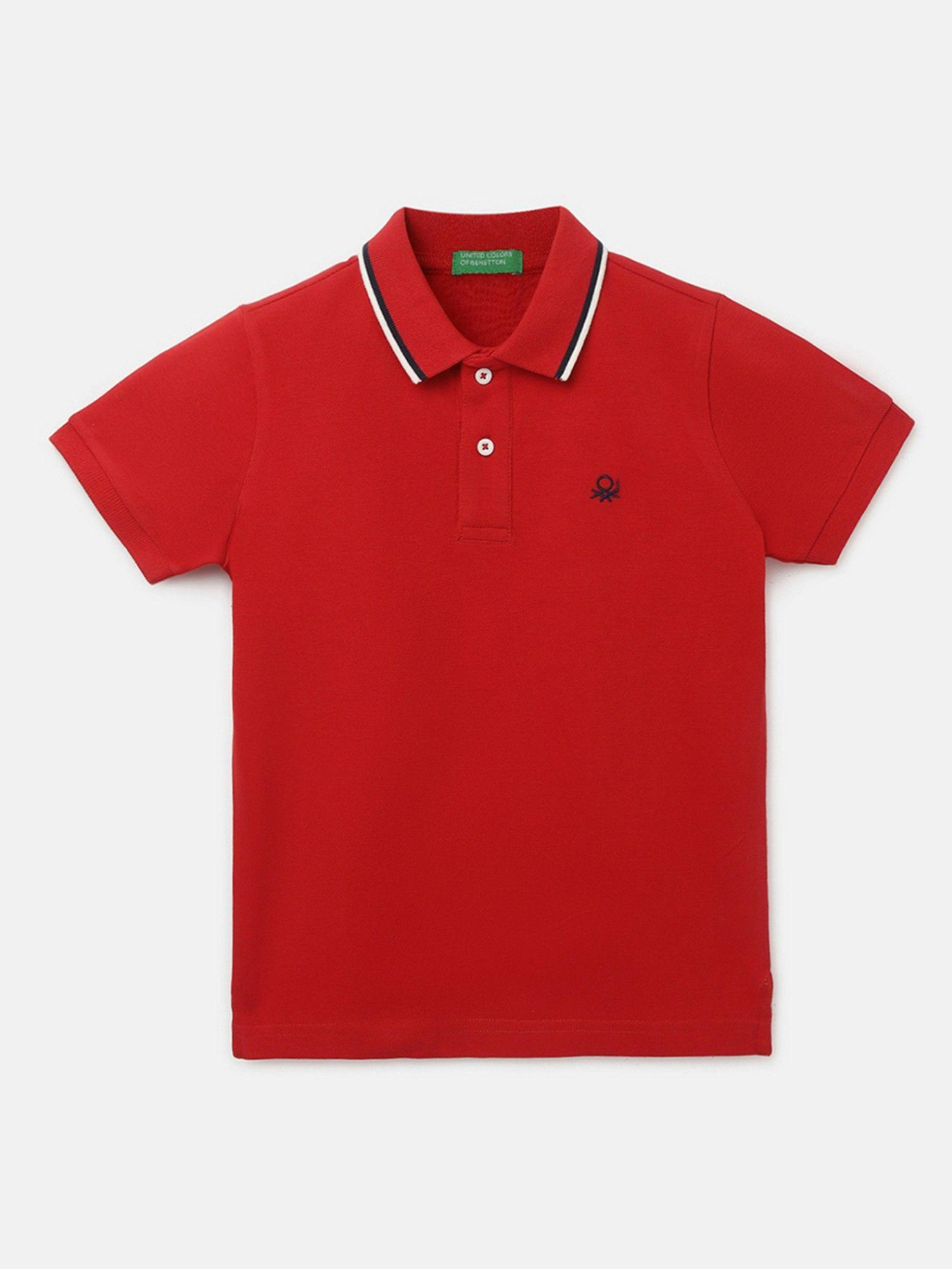 red regular fit polo neck solid boys t-shirt
