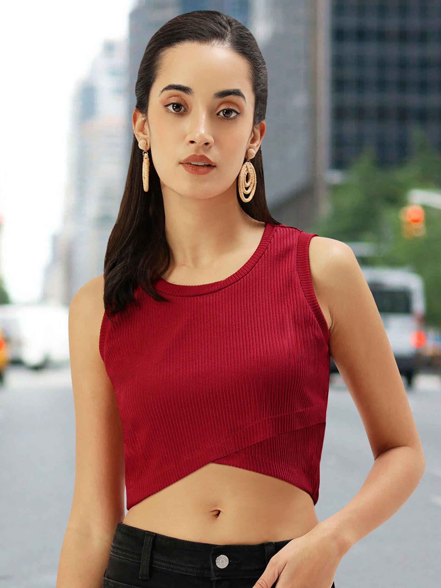 red rib cross over crop top