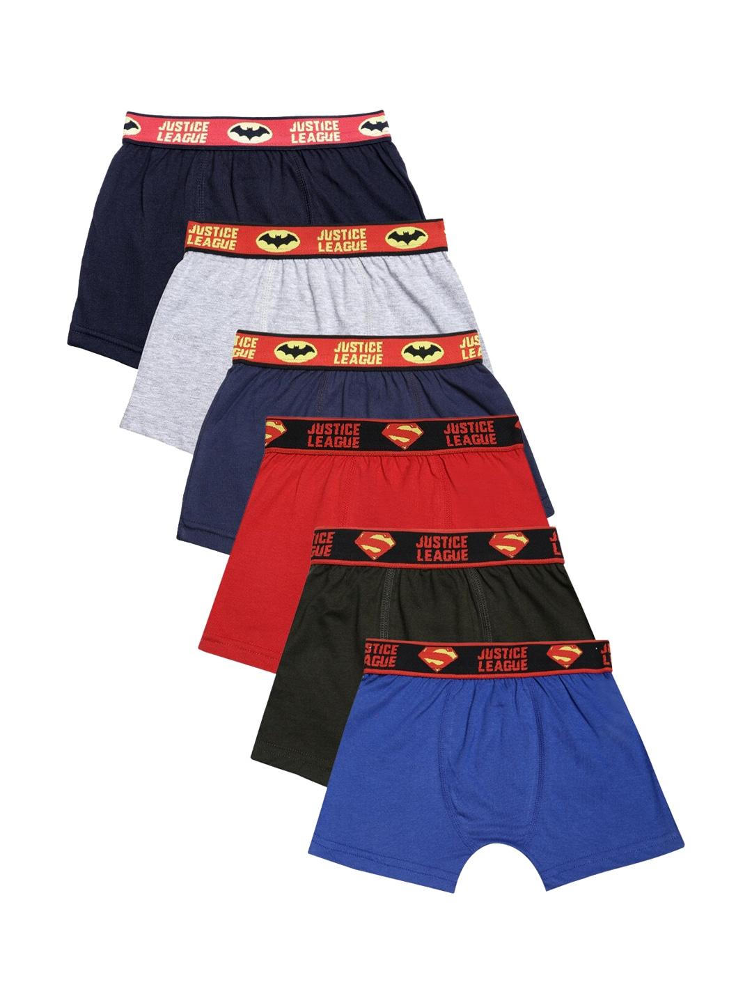 red rose boys pack of 6 multi-coloured solid cotton boxer-style briefs