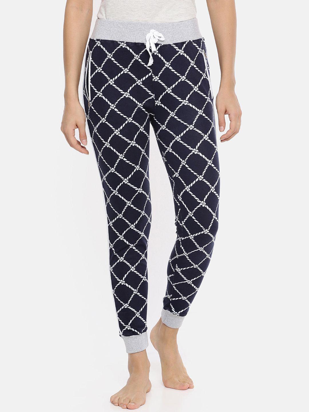 red rose women navy blue & white printed lounge pants