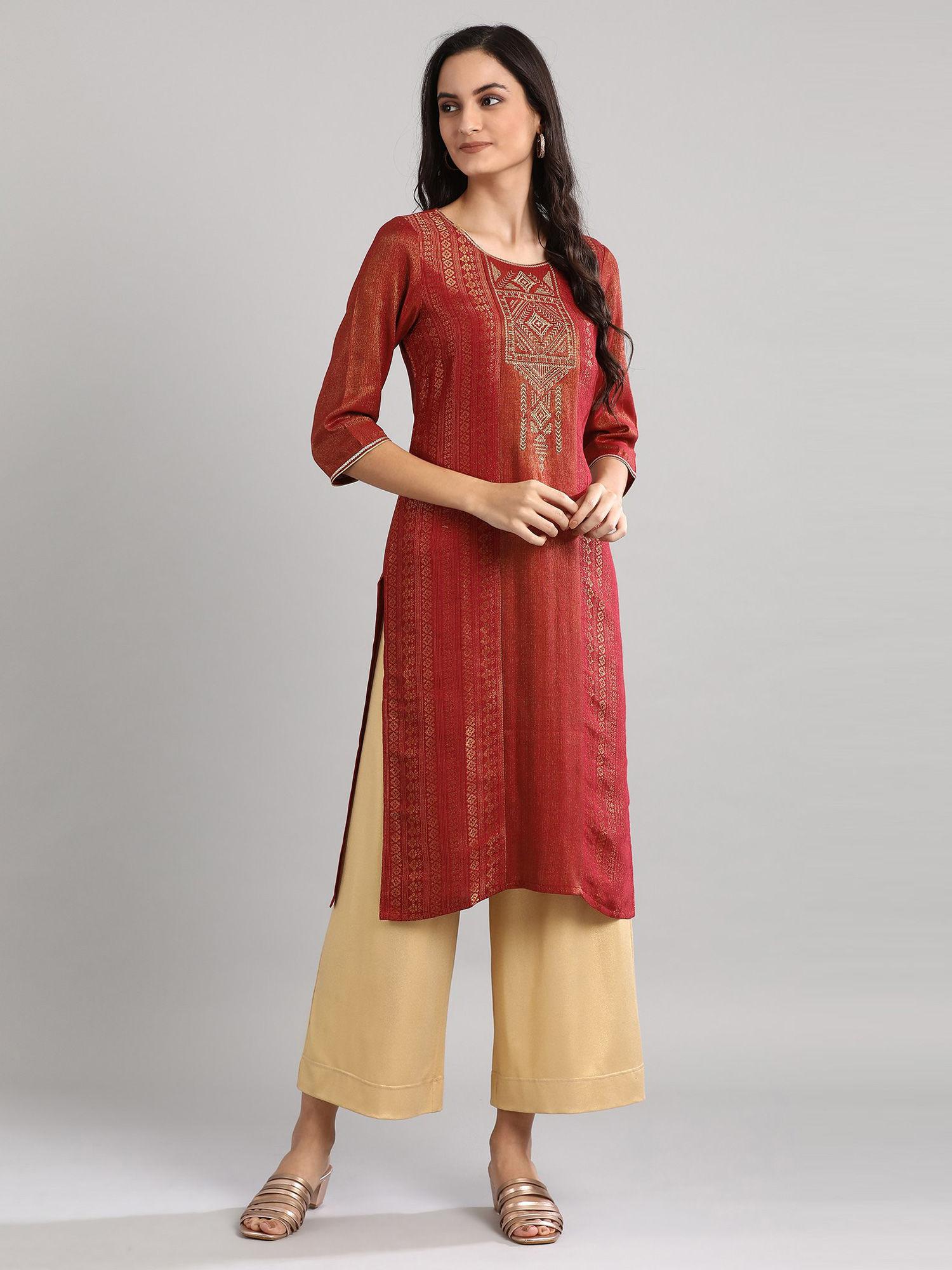 red round neck printed kurta