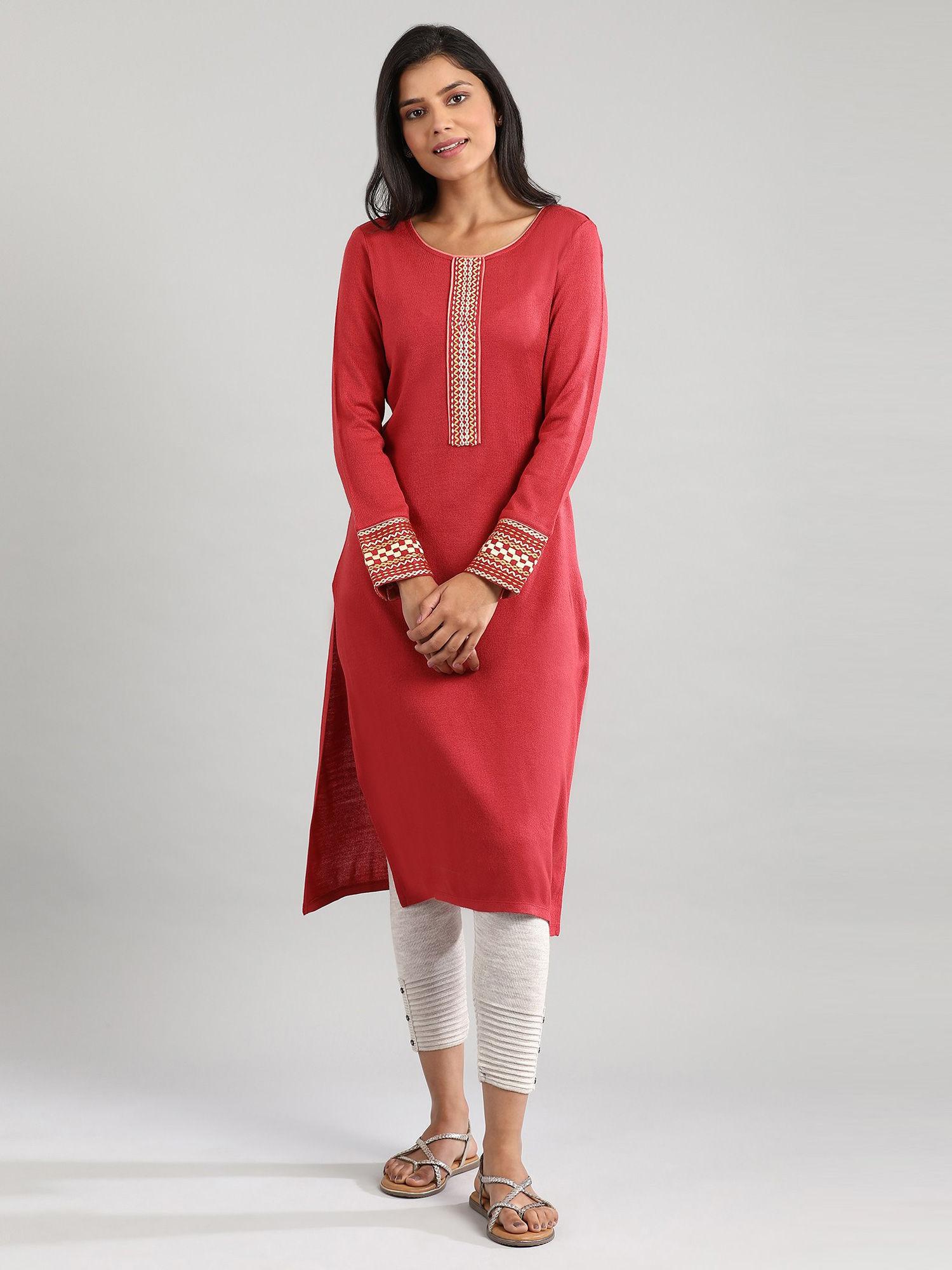 red round neck winter kurta