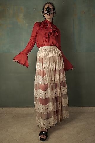 red ruffled maxi dress