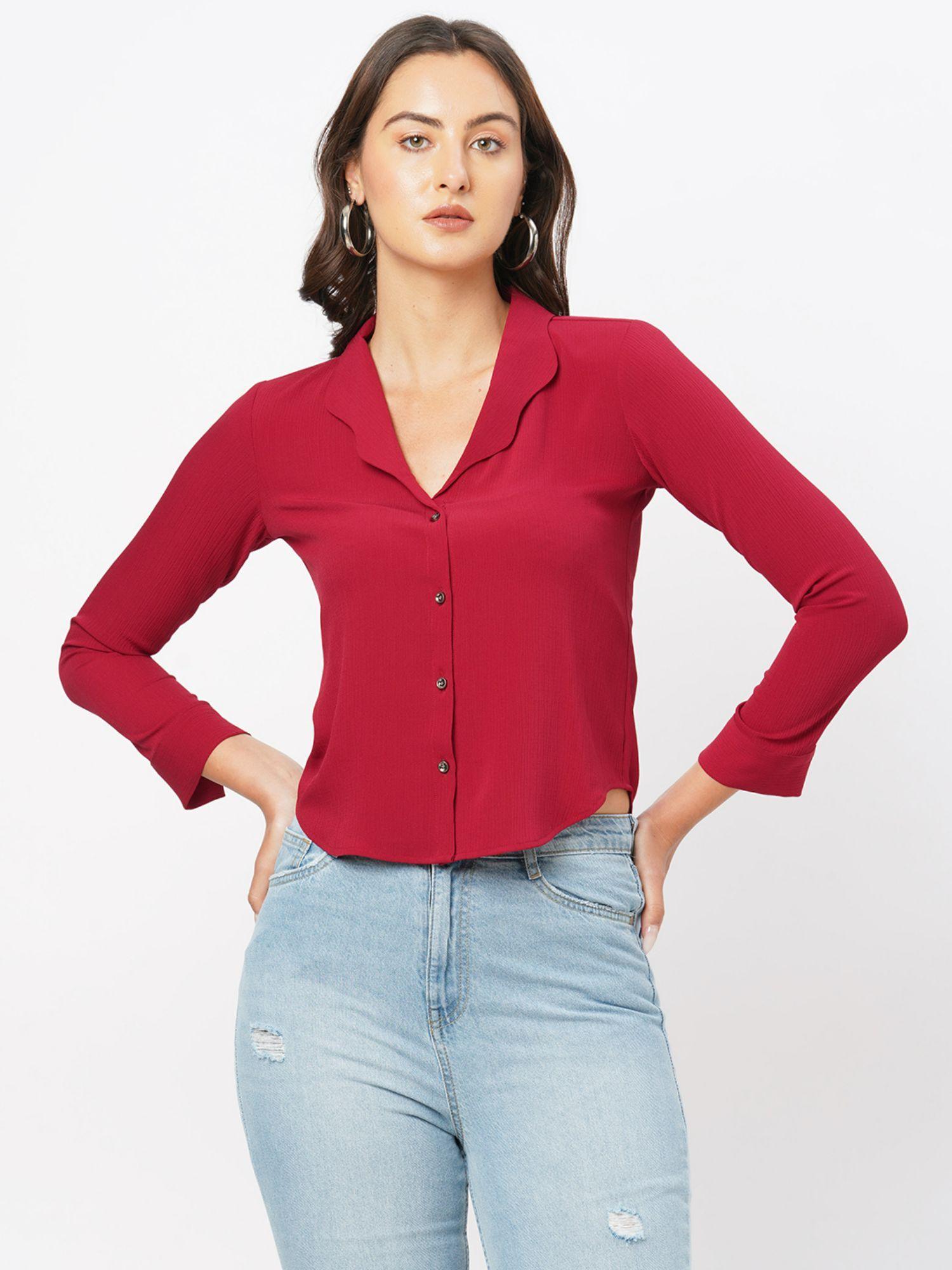 red satin flare sleeve shirt