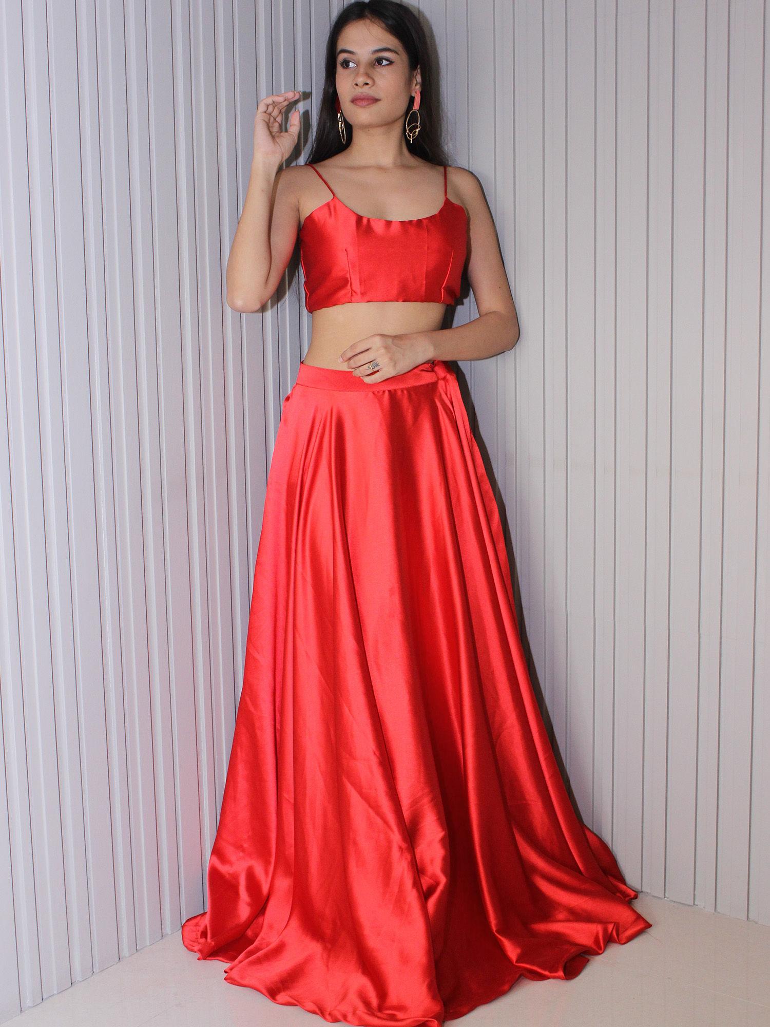 red satin lehenga (set of 3)