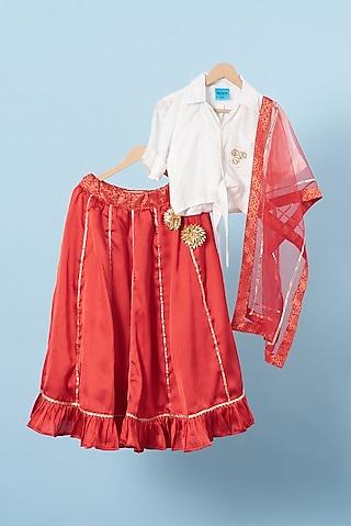 red satin lehenga set for girls