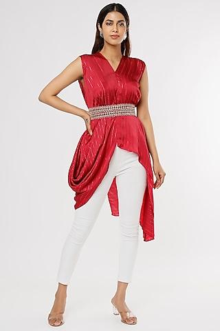 red satin lurex asymmetrical tunic