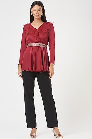 red satin ruffled tunic