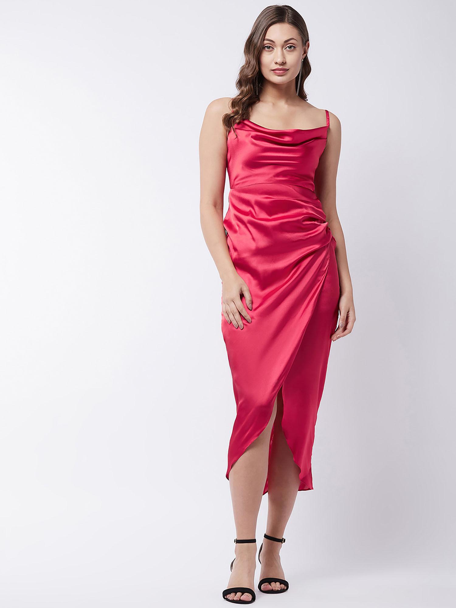 red satin sheath dress