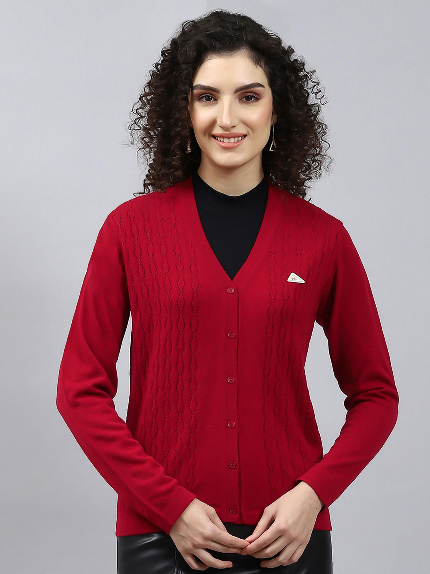 red self design v neck cardigan