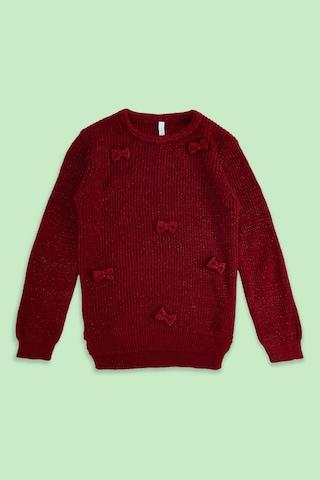 red self design winter wear full sleeves round neck girls regular fit sweater