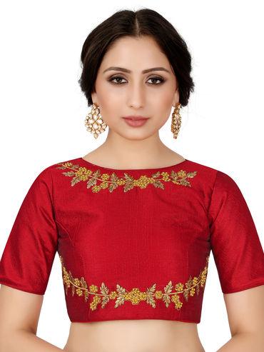 red semi stitched raw silk blouse
