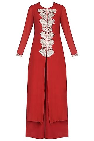 red sequin embroidered kurta set