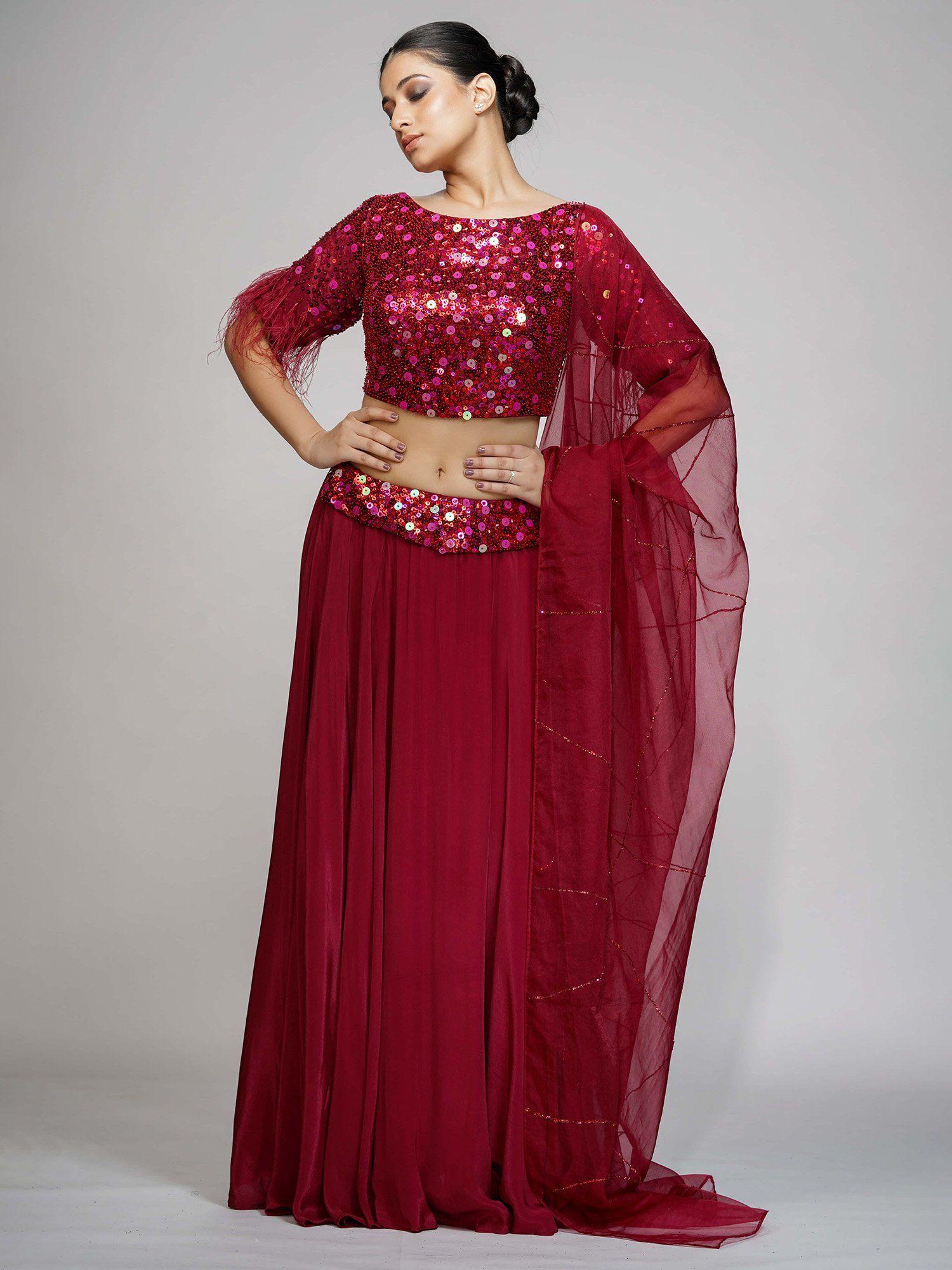 red sequin lehenga (set of 3)