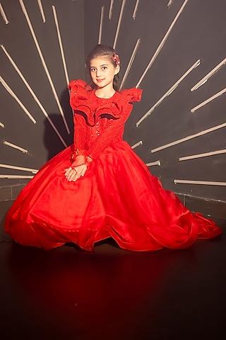red sequins & organza flared gown for girls