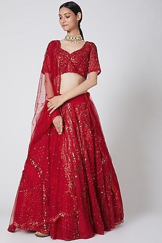 red sequins embroidered lehenga set