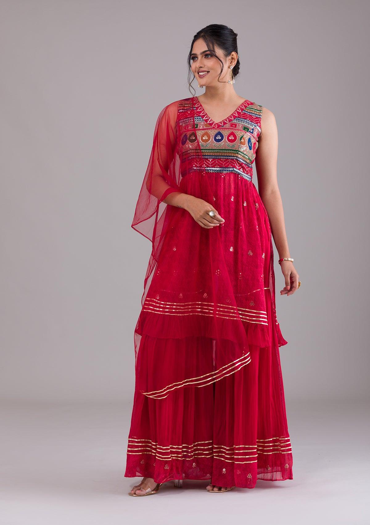 red sequins georgette salwar suit