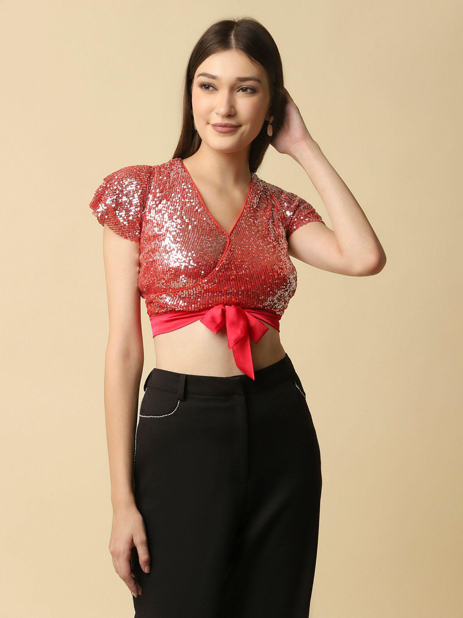 red sequins so pretty cut out crop top