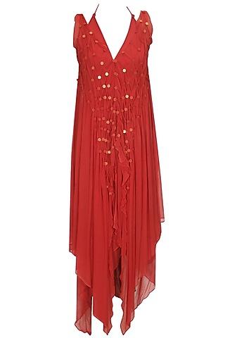 red sequins work halter dress