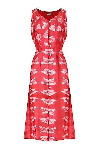 red shibori dye bird print dress