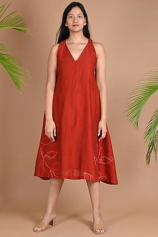 red shibori dyed knee-length dress