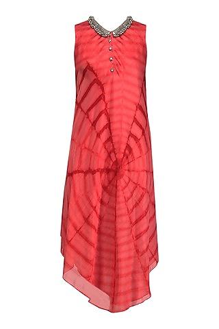 red shibori print chanderi tunic