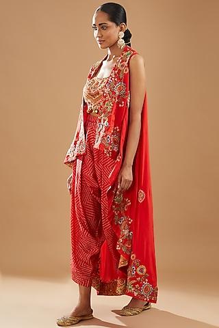 red silk & chanderi embroidered cape set