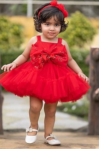 red silk & net dress for girls