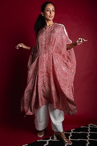 red silk bandhani printed kurta set