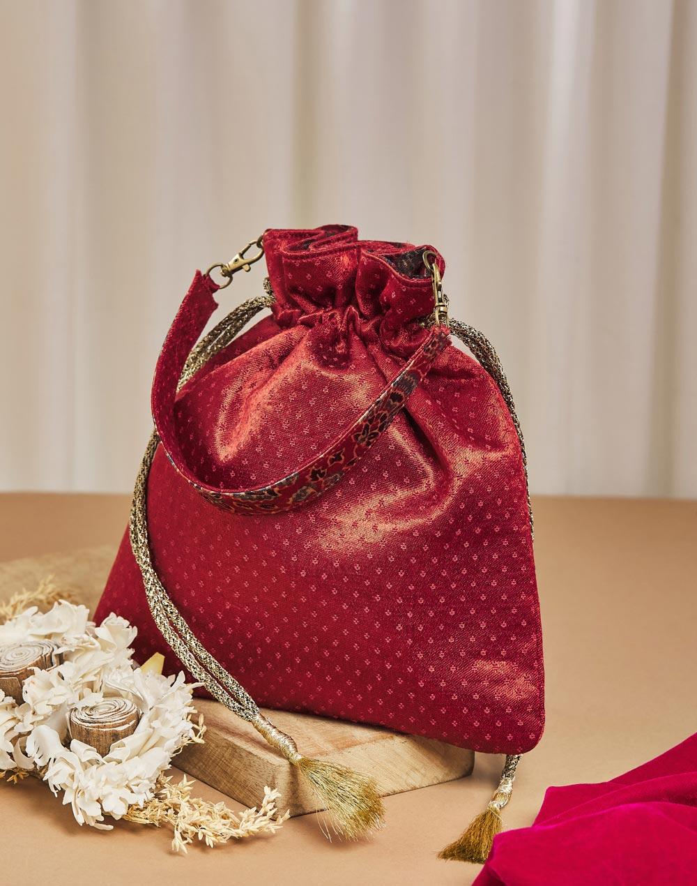 red silk blend potli bag