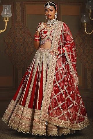 red silk chanderi dori embroidered lehenga set