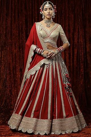 red silk chanderi embroidered lehenga set