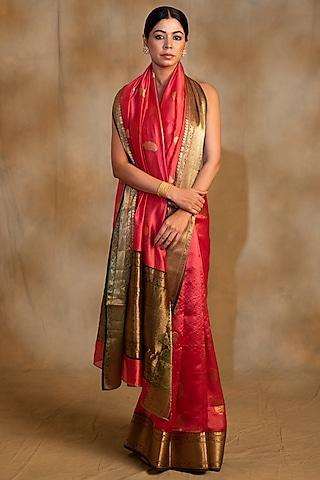 red silk chanderi handwoven saree