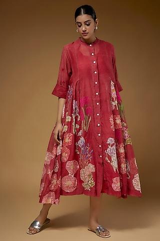 red silk cotton dress
