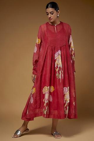 red silk cotton dress