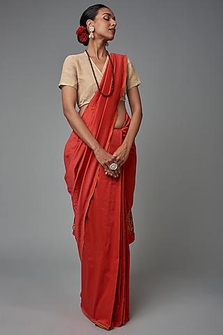 red silk embellished & hand painted saree