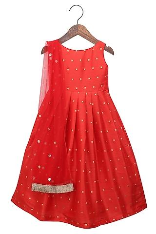 red silk gown with dupatta for girls