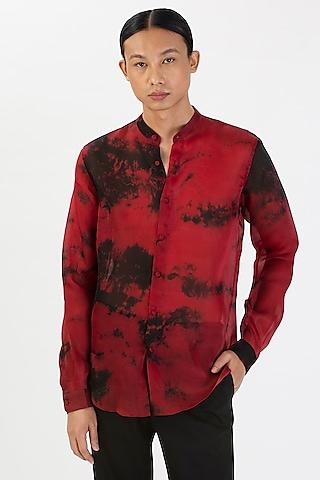 red silk hand-dyed shirt