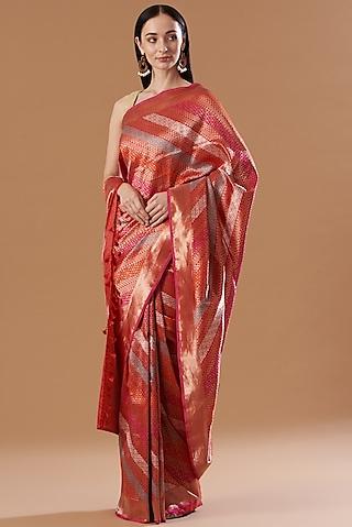 red silk handwoven saree set