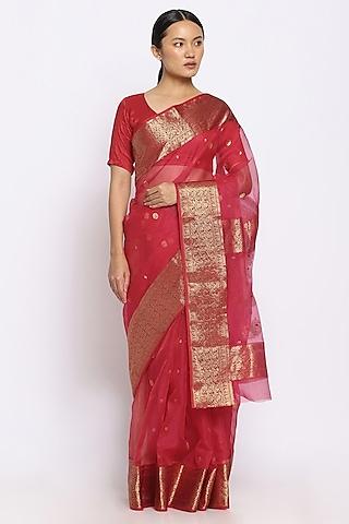 red silk handwoven saree