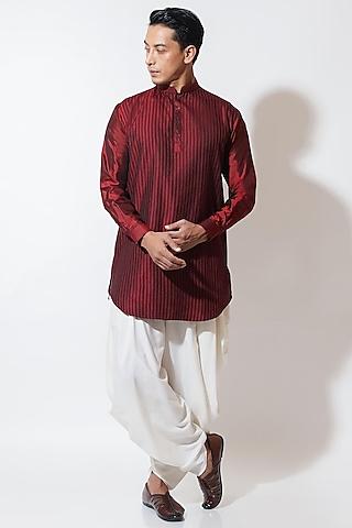 red silk pathani kurta set
