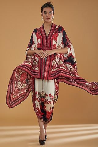 red silk printed cape set